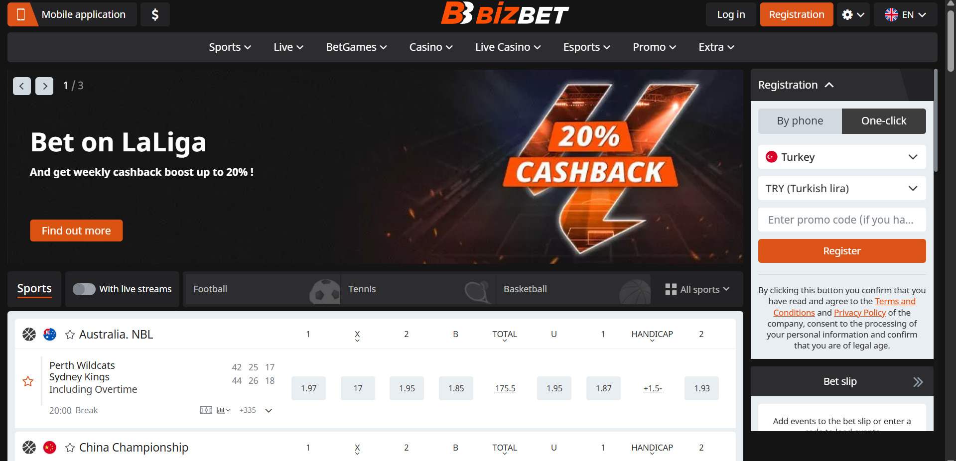 Main page of Bizbet